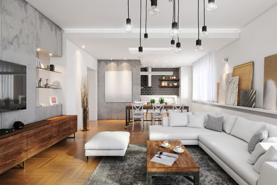 Stylish modern apartment with multiple accent walls