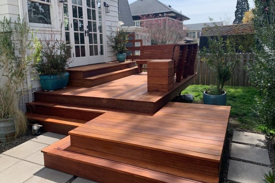 Completed deck build in back of residential home