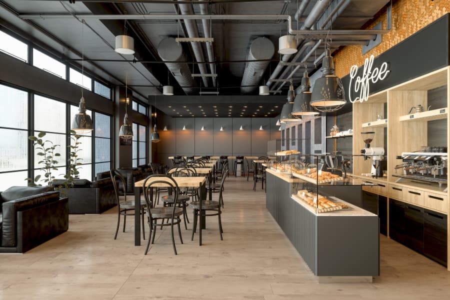 Empty coffee shop interior with modern styling
