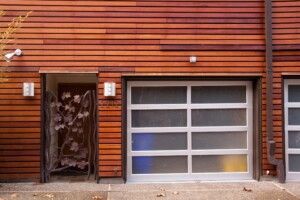 Close up of apartment building with wood siding